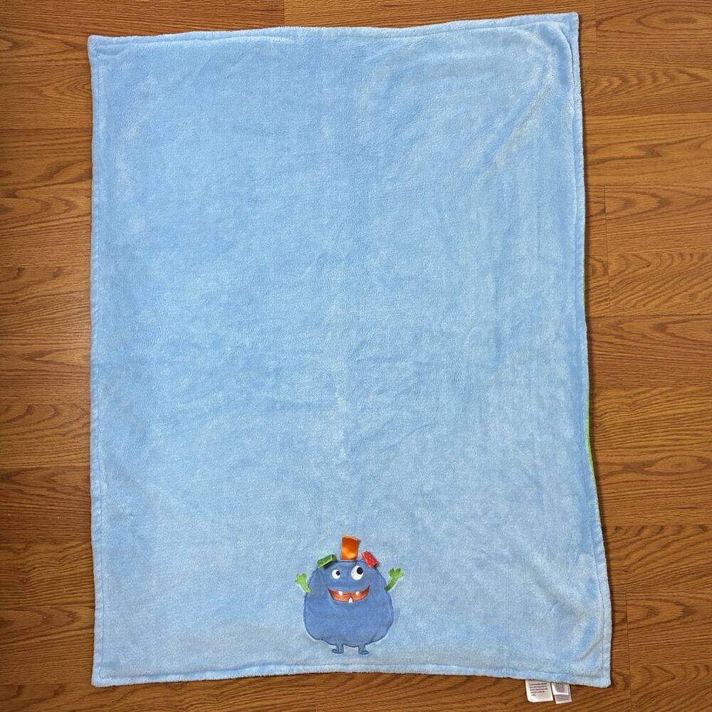 Taggies Blue Monster Baby Blanket Green Plush Security Lovey 30x40